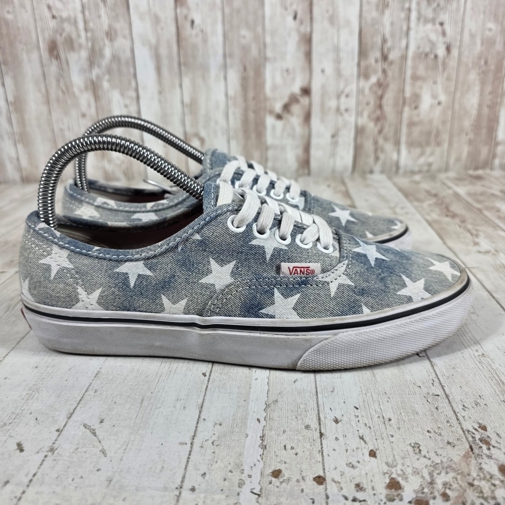 Vans Authentic Star Print Denim Blue White Red Sneakers Womens 8 Mens 6.5